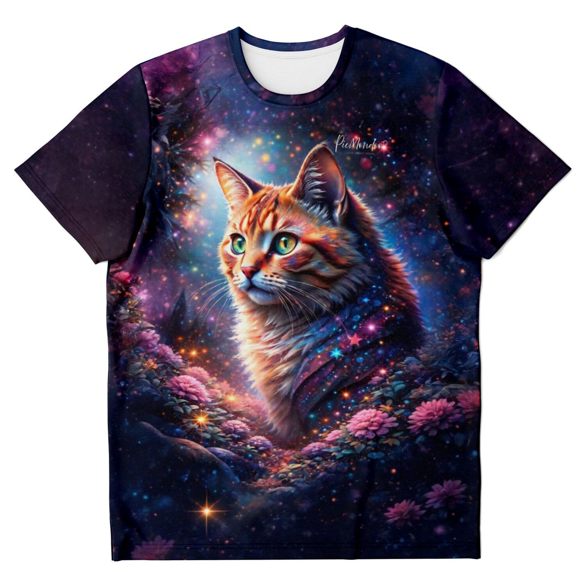 T-Shirt mit Sternenpfote Katze Motiv in bunten Galaxy Farben, ideal für Diamond Painting und Malen nach Zahlen Fans.