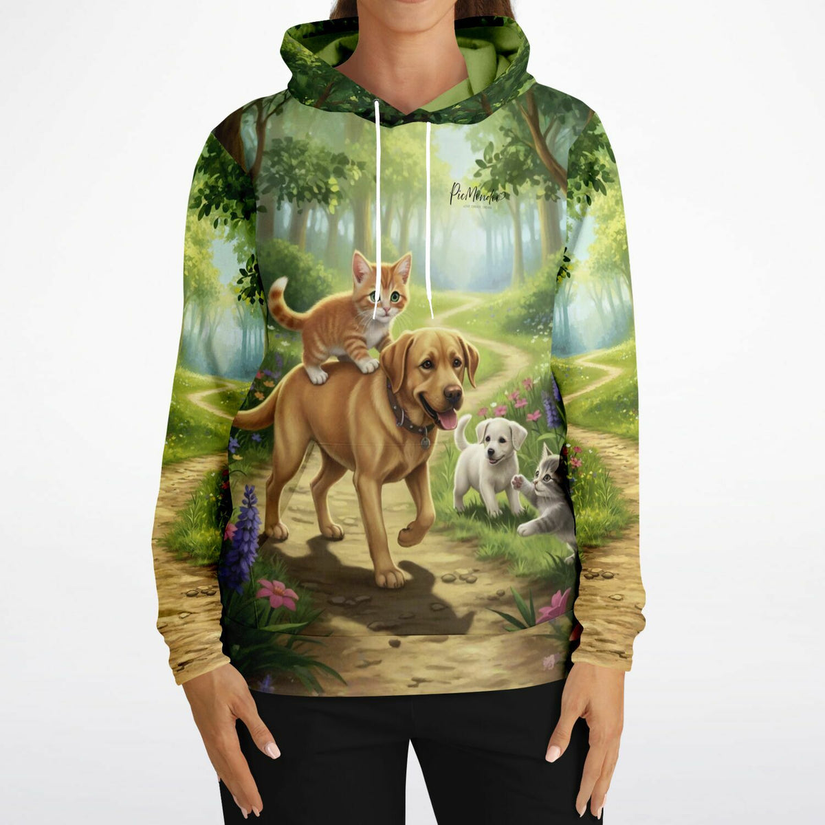 Dreamer Hoodie mit Waldspaziergang-Motiv, Welpe und Kätzchen, passend zu Diamond Painting und Malen nach Zahlen Designs