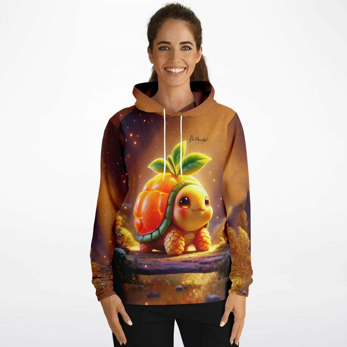Dreamer Hoodie Frutty mit niedlicher Frucht-Schildkröte im farbenfrohen Design, ideal für Fans von Diamond Painting Kunst.