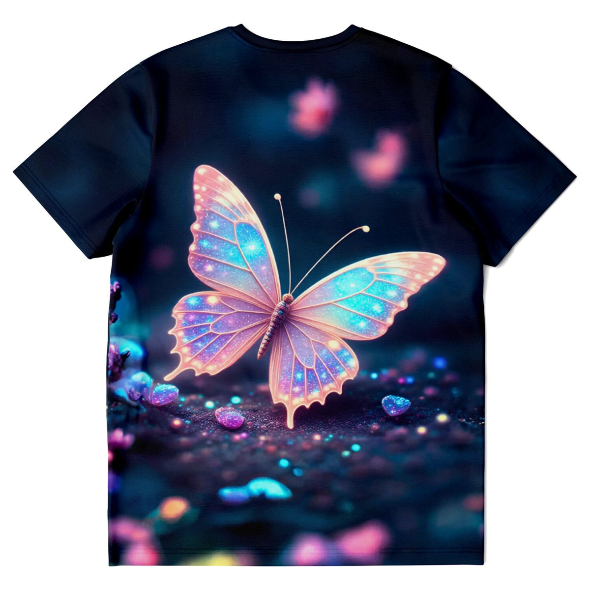 Dreamer T-Shirt Lichttänzer mit leuchtendem Schmetterling Motiv im Stil von Diamond Painting Kunst