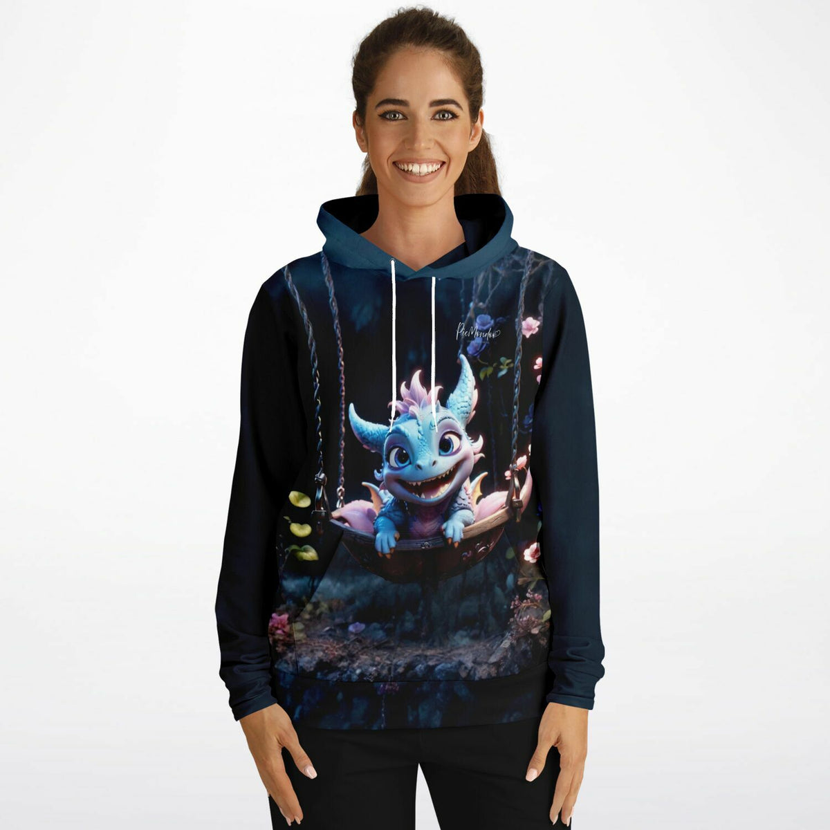 Dreamer Hoodie mit blauem Flatter-Drachen Motiv, passend im Stil zu Diamond Painting und Malen nach Zahlen Designs