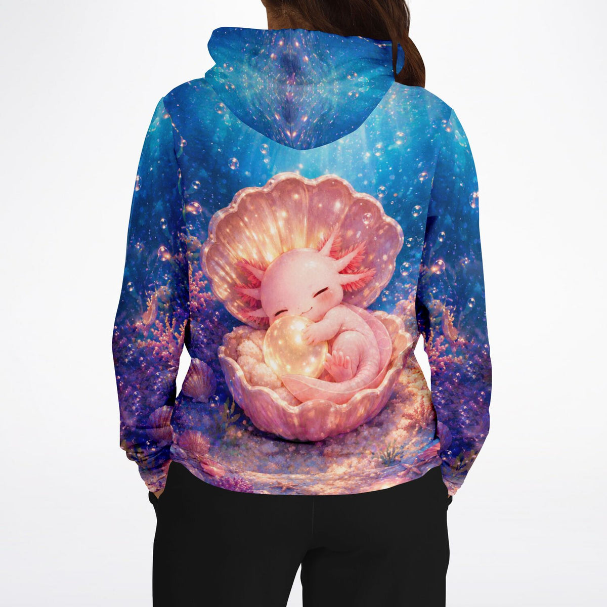 Dreamer Hoodie mit süßem Axolotl Motiv im Meer Design, passend zu beliebten Motiven für Diamond Painting und Bastelsets.