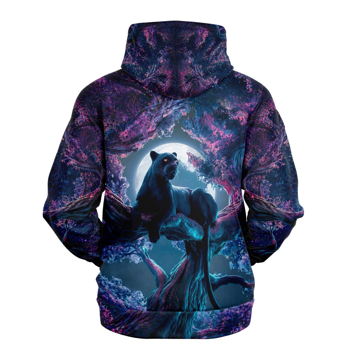 Hoodie mit Black Panther Motiv, Vollmond und rosa Kirschblüten im Stil von Diamond Painting und Malen nach Zahlen Kunst