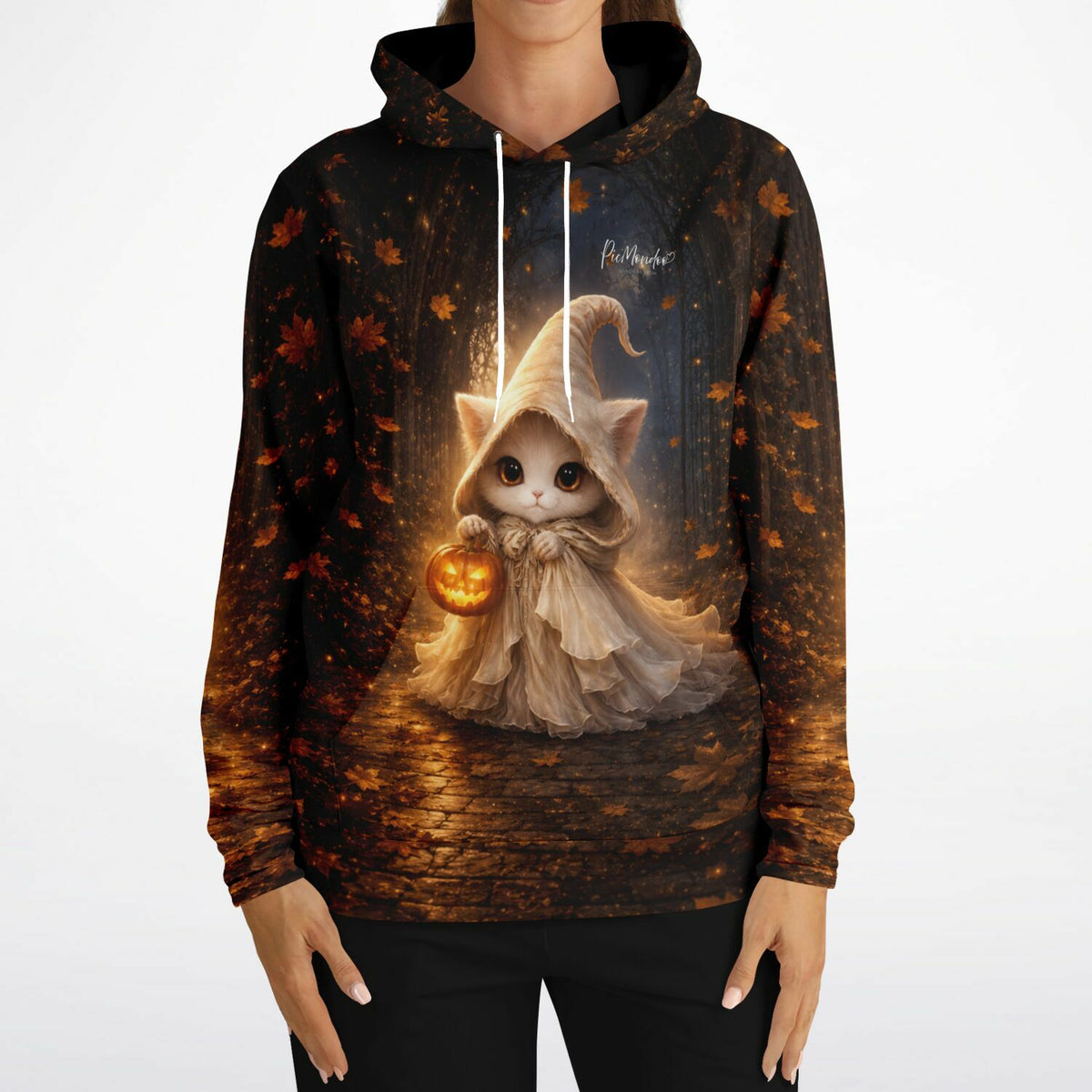 Dreamer Hoodie mit niedlicher Zauberer-Katze, Halloween-Kürbis und Herbstwald-Motiv für kreative Diamond Painting Fans