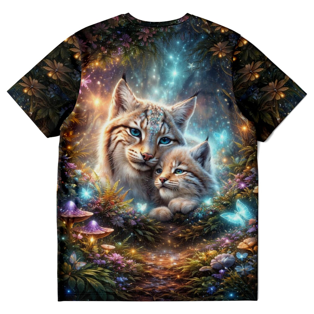T-Shirt mit Luchs-Motiv im magischen Wald, passend zum Stil von unseren Diamond Painting und Malen nach Zahlen Sets