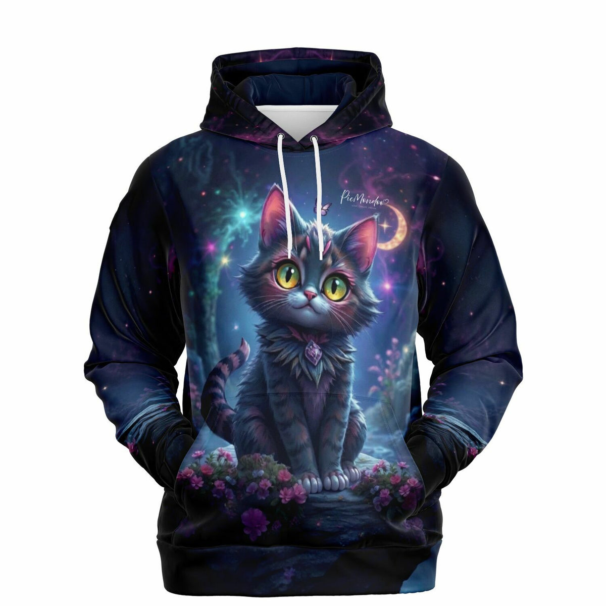 Dreamer Hoodie mit magischem Nacht-Katzen Motiv im kreativen Design, passend zu Diamond Painting und Kunst-Accessoires