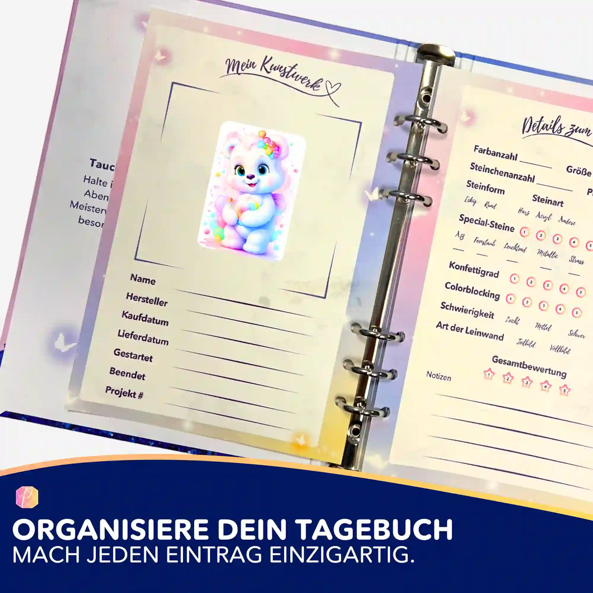Herzensbärchen Sticker als Organisation für dein Diamond Painting Tagebuch und deine DIY-Bastelsets