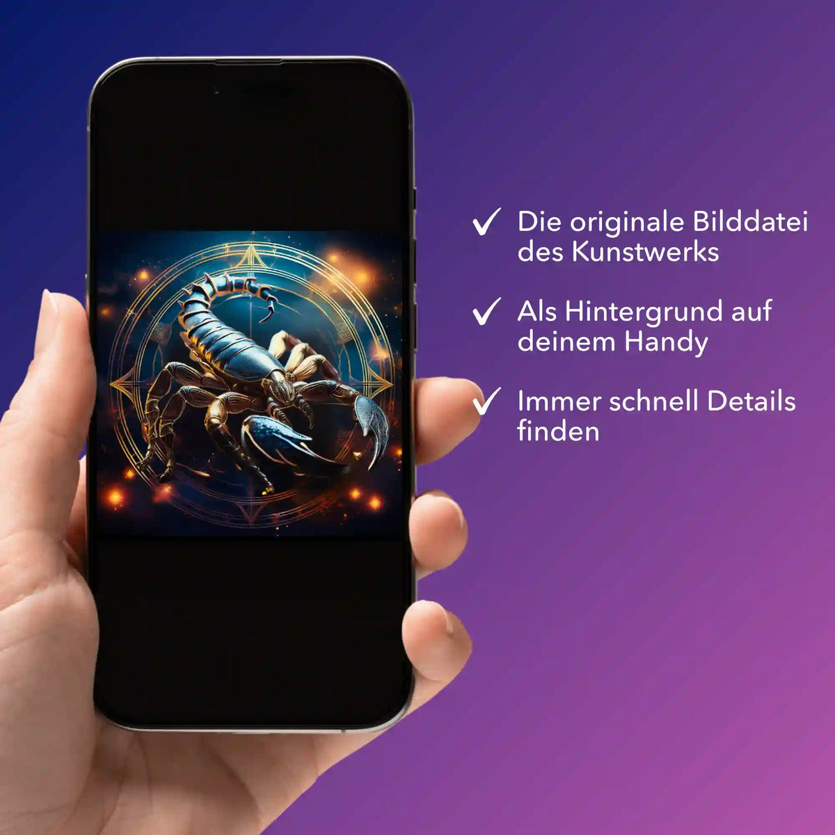 Digitale Bildmappe für Diamond Painting Motiv Sternzeichen Skorpion auf Smartphone für einfaches Einsehen der Details