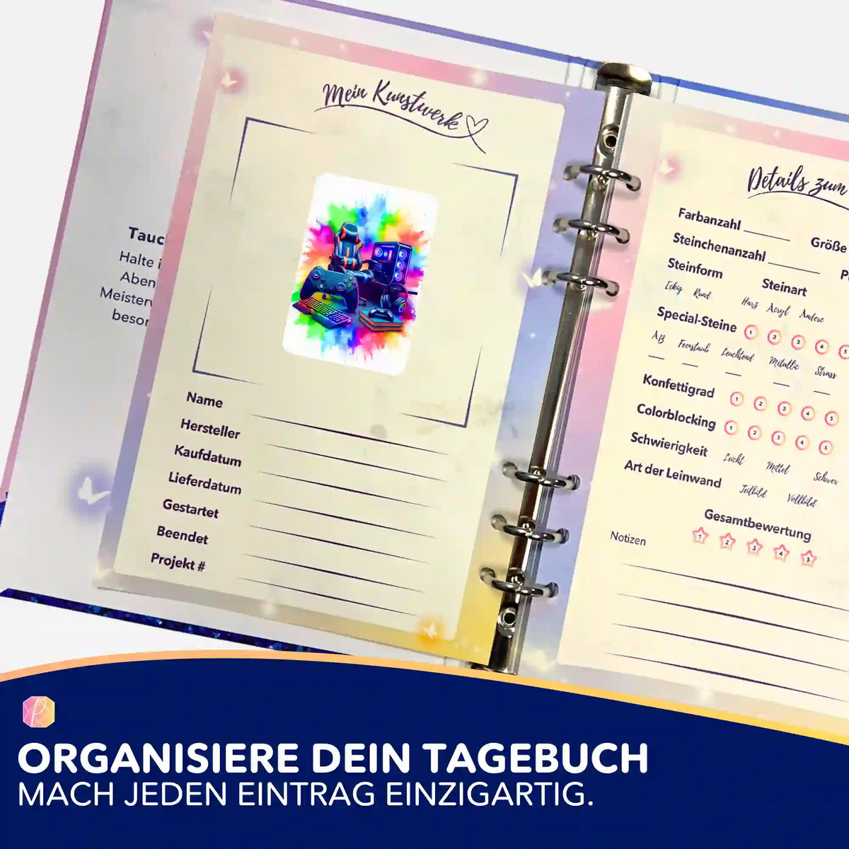 Picmondoo Gaming Zone Sticker für Diamond Painting Tagebuch zur Organisation von Projektdetails