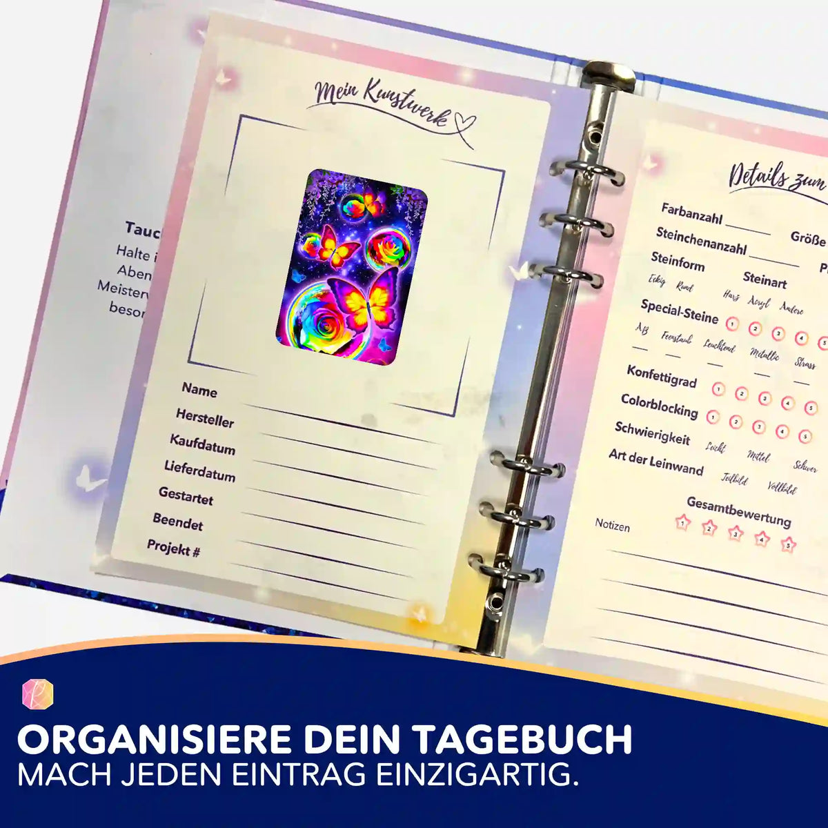 Bunter Schmetterlingstanz Sticker für Diamond Painting Tagebuch zur Organisation von Kunstwerken bei Picmondoo.