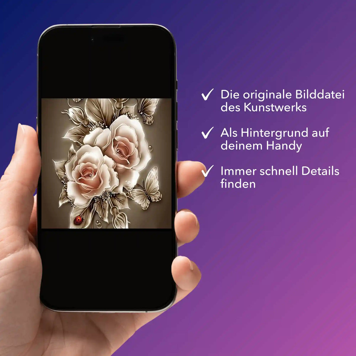 Digitale Bildmappe Goldene Rosen für dein Diamond Painting oder Malen nach Zahlen Projekt als Smartphone-Hintergrund
