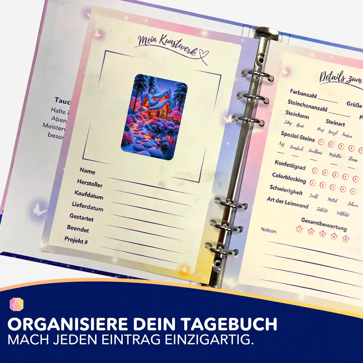 Weihnachten im Lichterwald Sticker für dein Diamond Painting Tagebuch zur Organisation von Bastelprojekten