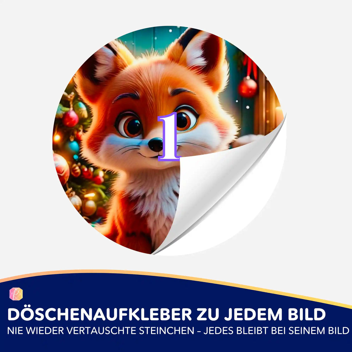 Foxy Döschenaufkleber für Diamond Painting Ordnung: Runder Fuchs-Aufkleber mit Nummer 1 für dein Diamanten Painting Zubehör.