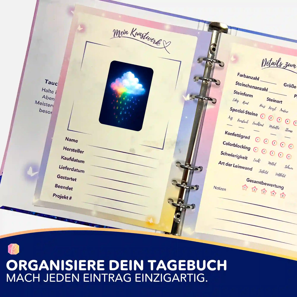 Regenbogenwolke Motiv-Sticker für die Organisation Deines Diamond Painting Tagebuchs von Picmondoo