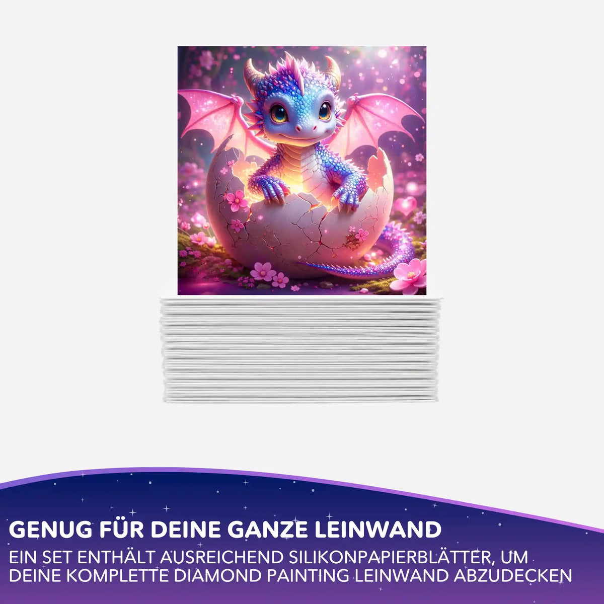 Diamond Painting Silikonpapier-Set mit Drachen-Motiv Sunny, weißer Papierstapel zum Abdecken der Leinwand