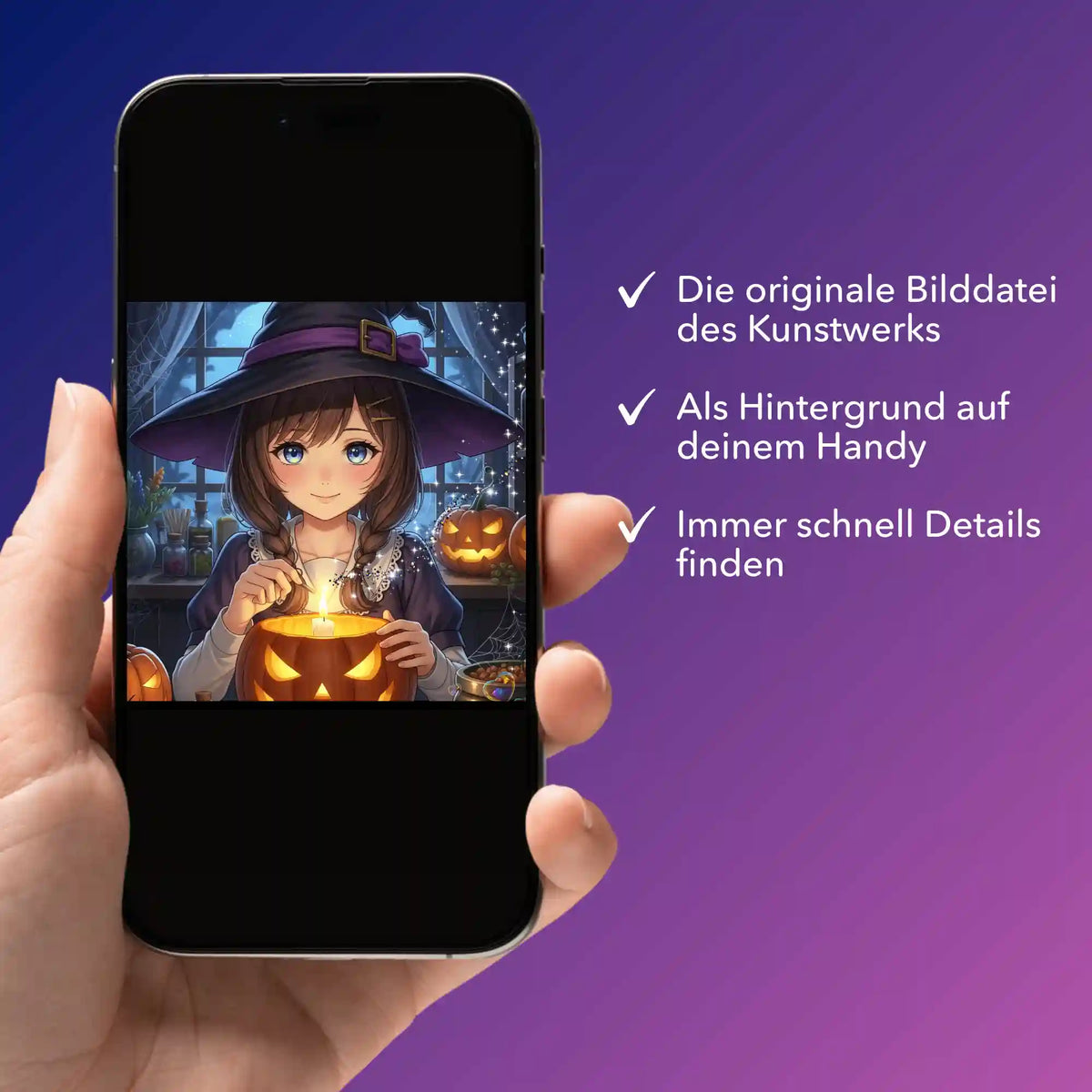 Digitale Bildmappe für Diamond Painting Motiv Little Sabrina auf einem Smartphone als Hintergrundbild angezeigt
