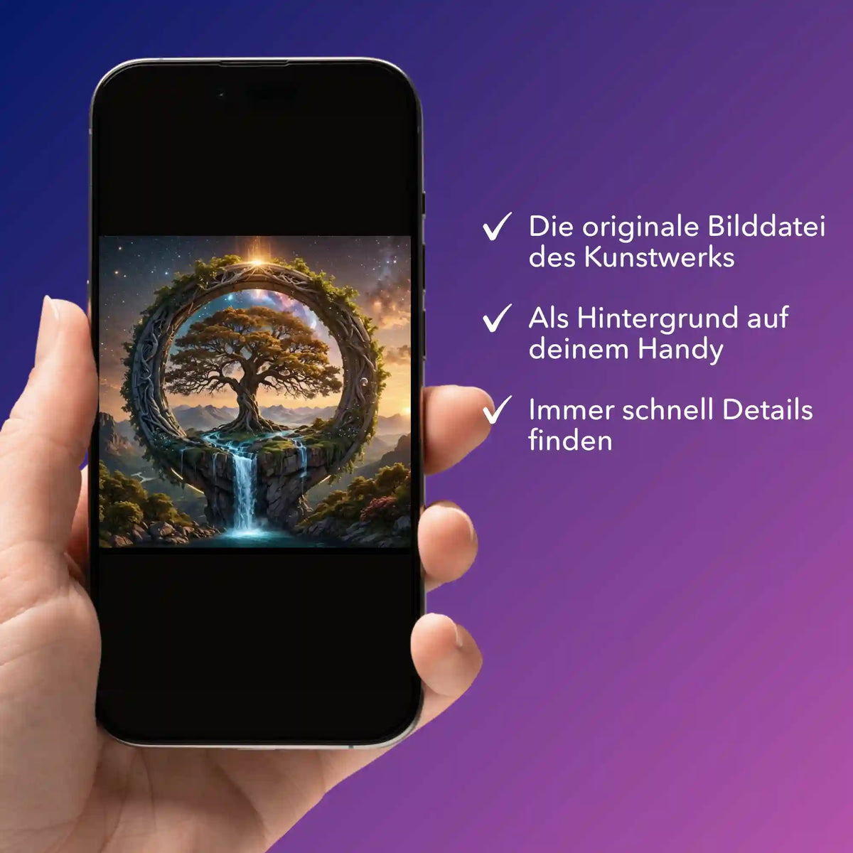 Digitale Bildmappe für Diamond Painting Motiv Tor zur Anderswelt auf einem Smartphone zur Detailansicht