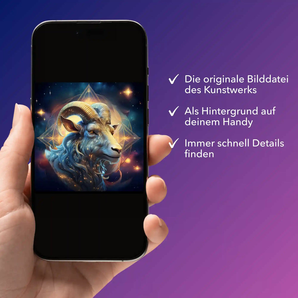 Digitale Bildmappe für Diamond Painting Sternzeichen Steinbock als Handyhintergrund mit künstlerischem Steinbock-Motiv