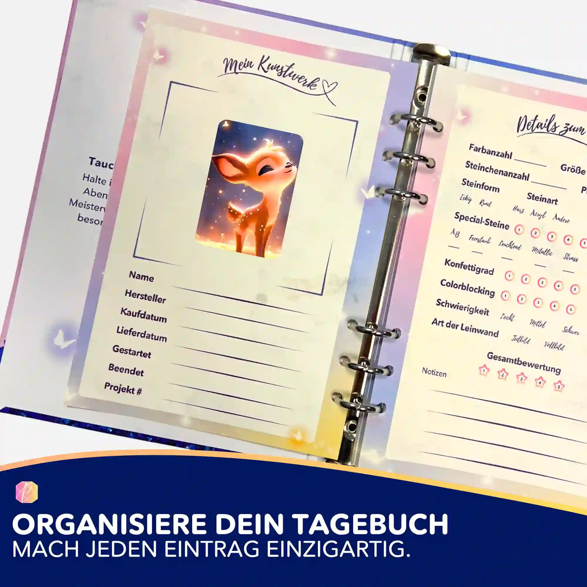 Diamond Painting Tagebuch Sticker Babsi Sternenstaub zur Organisation von Malen nach Zahlen Projekten