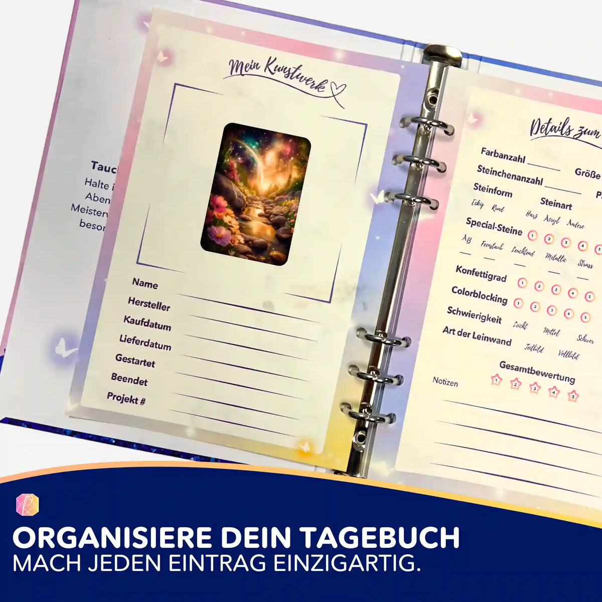 Diamond Painting Tagebuch-Aufkleber 5er-Set mit Motiv Wo das Licht den Weg kennt zur Organisation deiner Bastel-Projekte