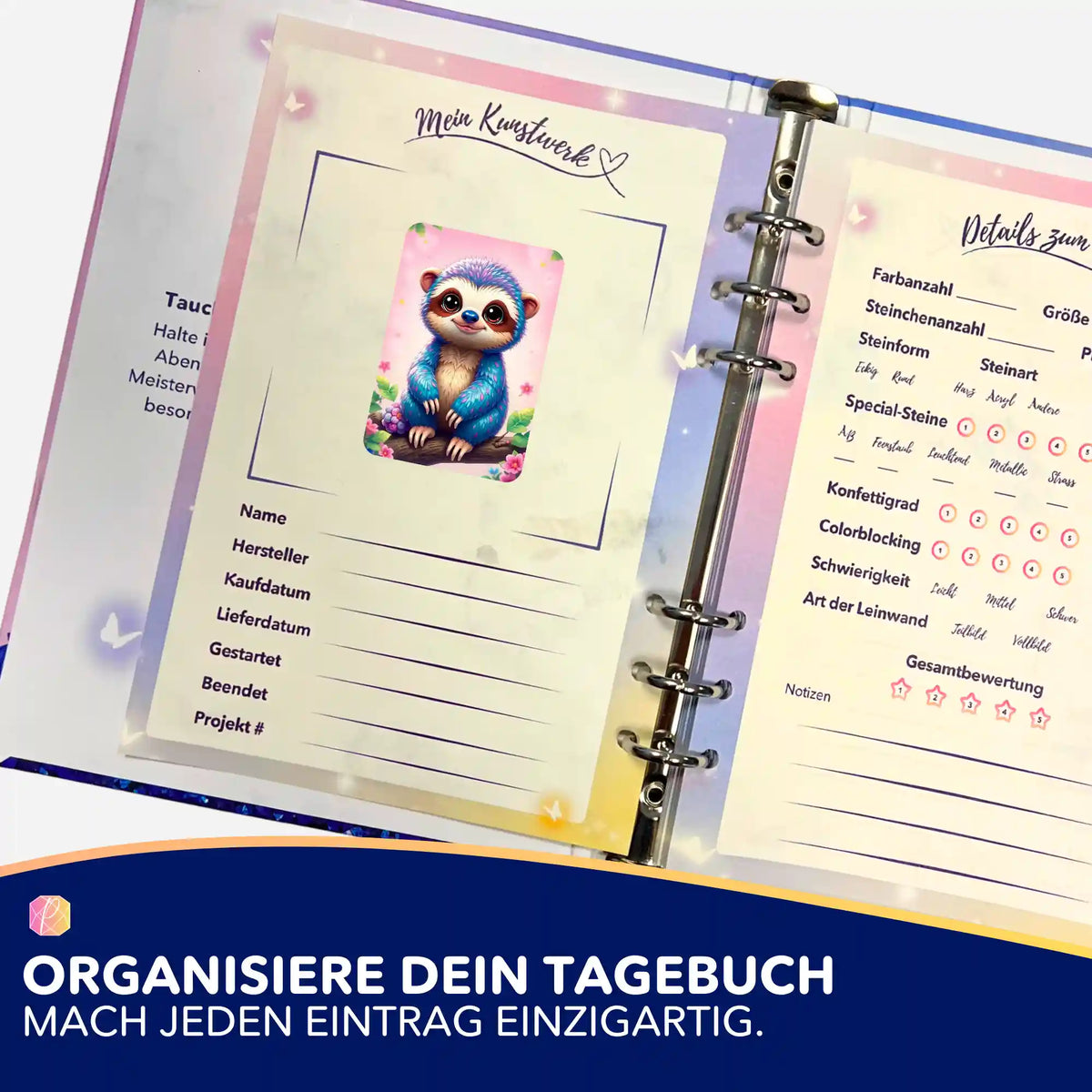 Picmondoo Aufkleber Set mit süßem Faultier Motiv zur Organisation im Diamond Painting Tagebuch