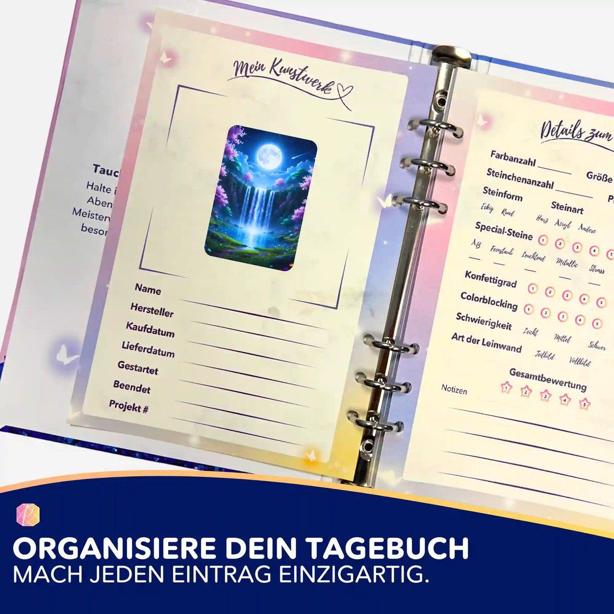 Diamond Painting Aufkleber Tal der flüsternden Wasser für die Organisation von Bastel-Tagebüchern und Projektdetails