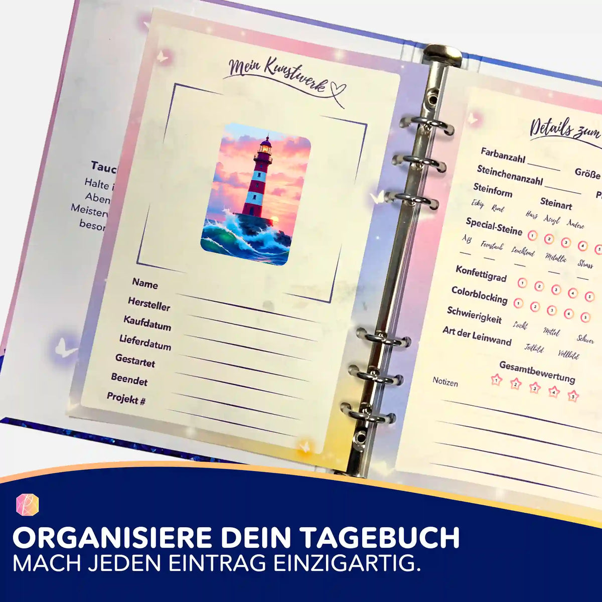 Leuchtturm der Hoffnung Aufkleber zur Organisation im Diamond Painting Tagebuch für DIY-Kunstwerke