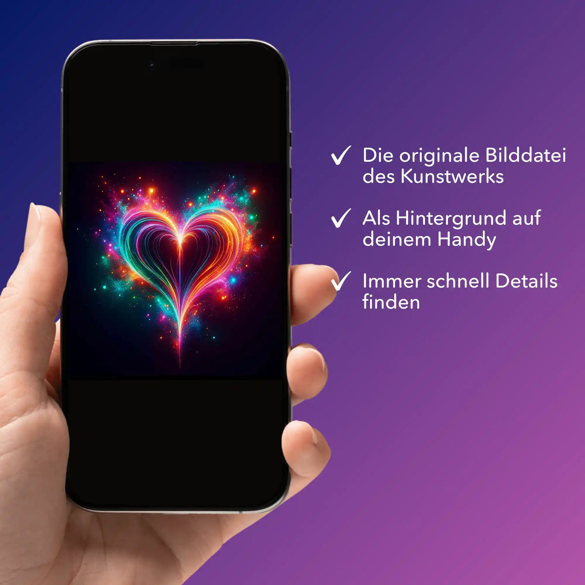 Digitale Bildmappe für Diamond Painting Motiv Herzflimmern auf Smartphone angezeigt, ideal für dein kreatives Hobby