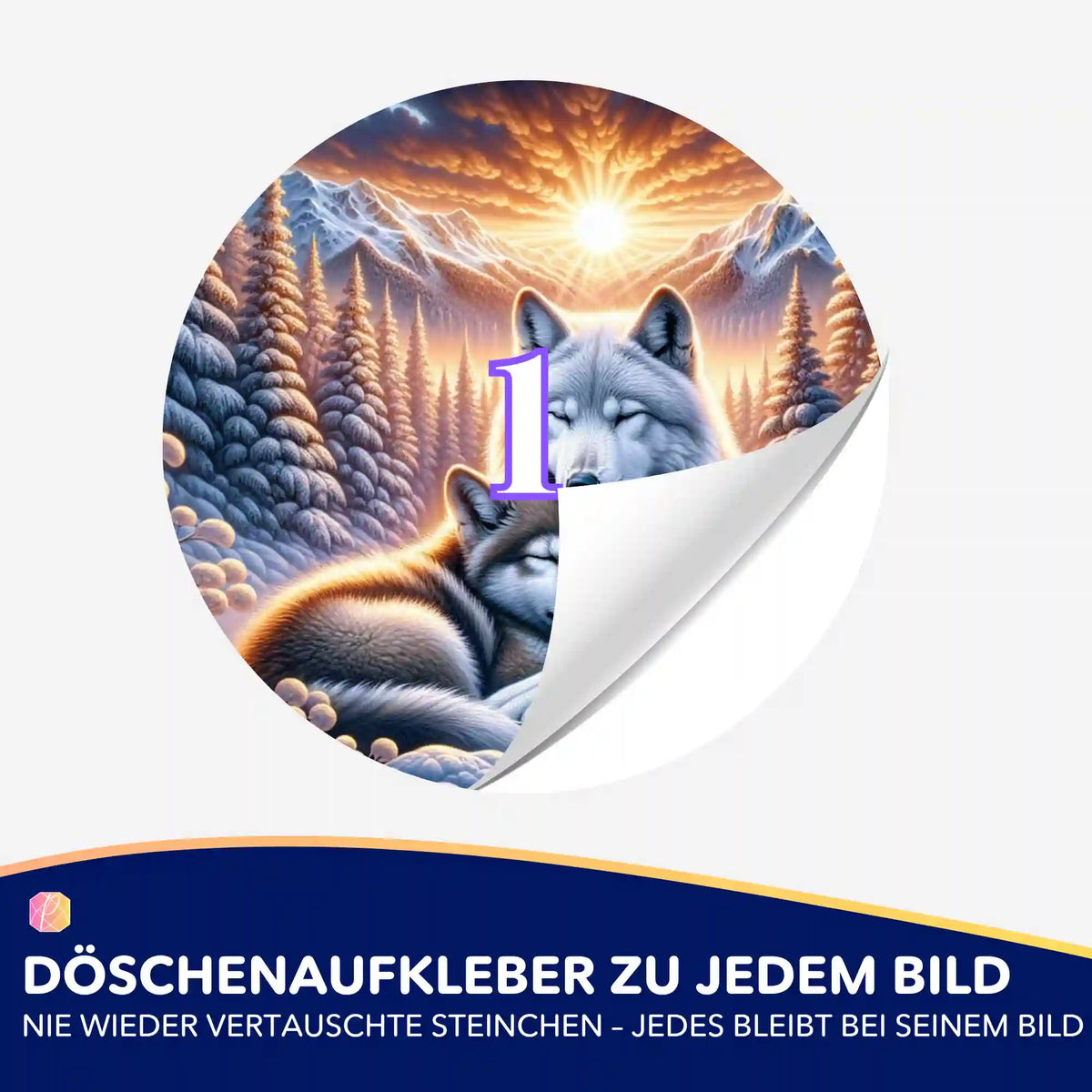 Döschenaufkleber mit Wolfsmotiv für Diamond Painting Zubehör zur geordneten Aufbewahrung der Diamanten Steinchen.