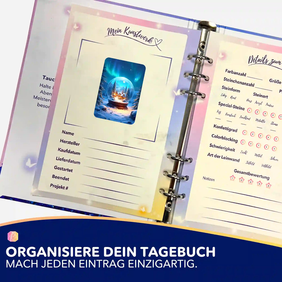 Picmondoo Diamond Painting Tagebuch mit Aufkleber Bewahrtes Licht zur Organisation von DIY Bastelsets