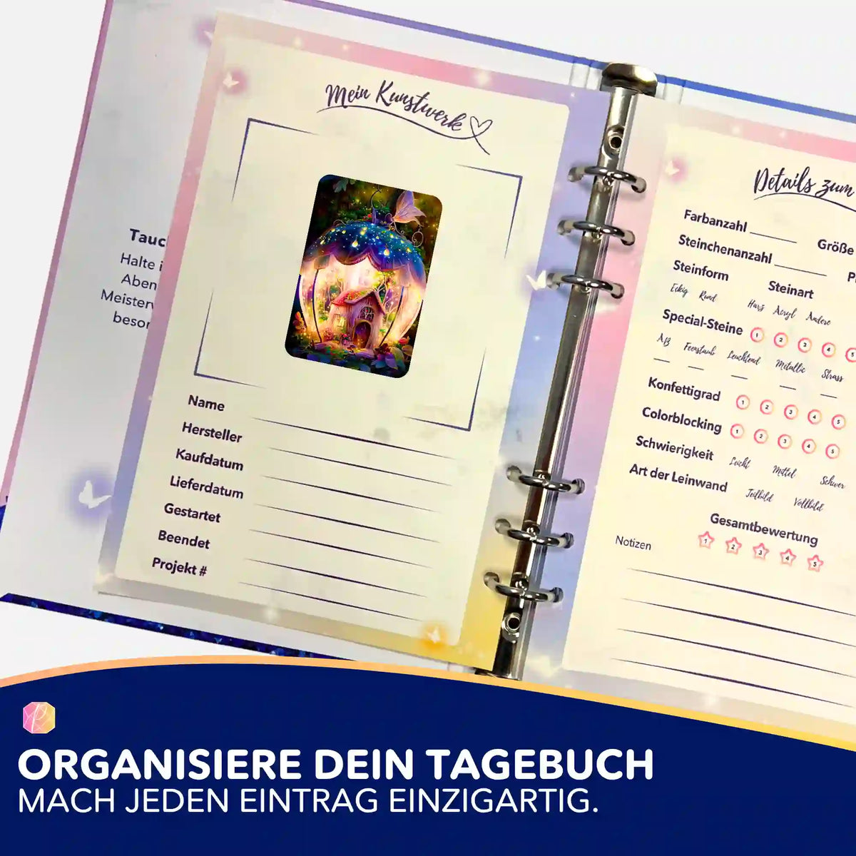 Picmondoo Sticker des Fantasiehaus-Motivs zur Organisation im Diamond Painting Tagebuch