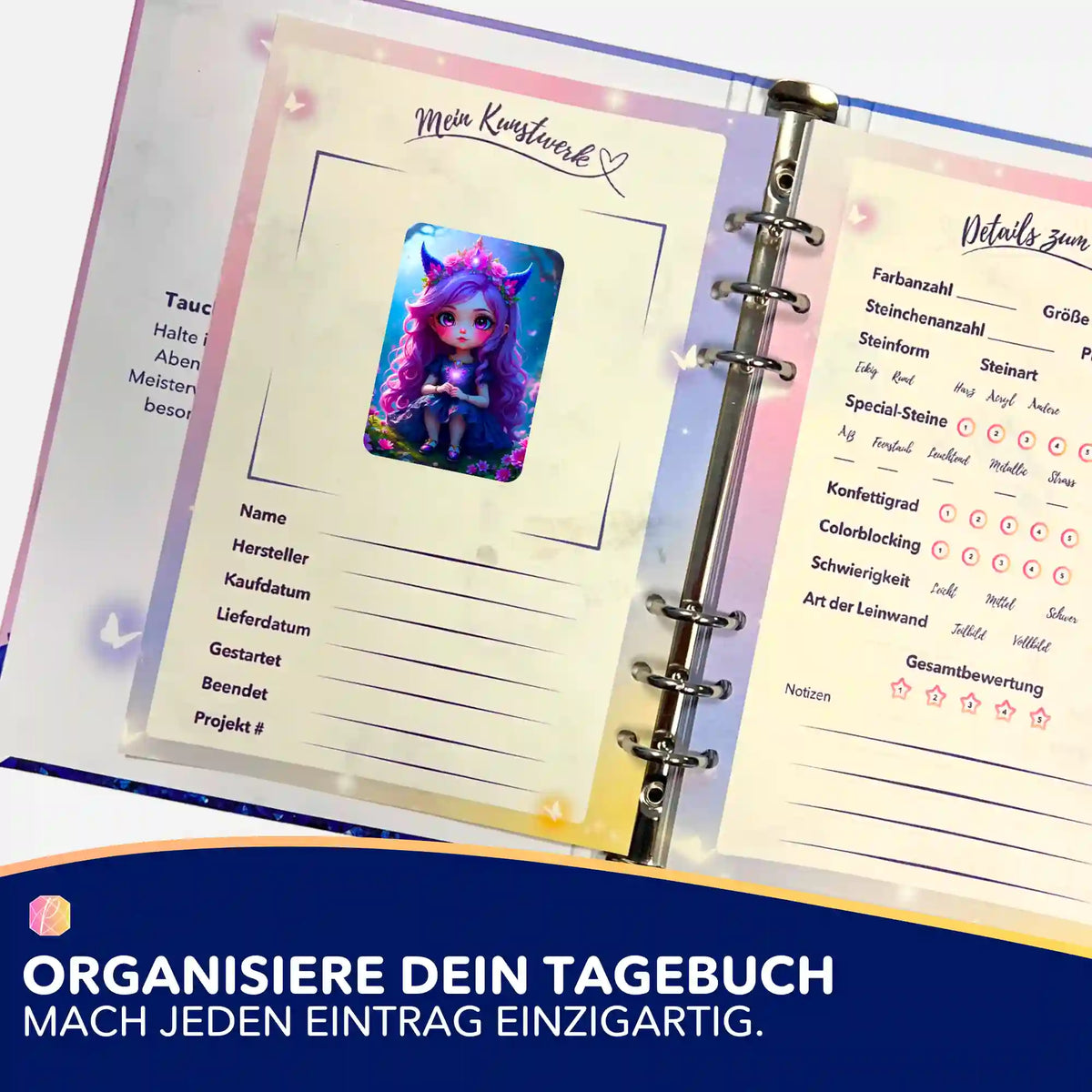 Little Violett Sticker aus dem Picmondoo Diamond Painting Set zur Organisation im Projekttagebuch für kreative Bastler