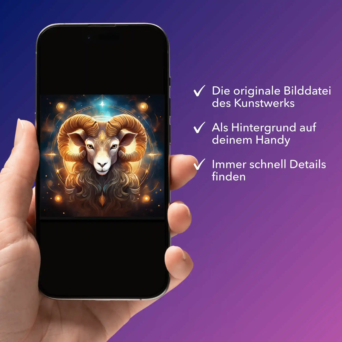Digitale Bildmappe für Diamond Painting Motiv Widder Sternzeichen auf Smartphone als Handy-Hintergrund