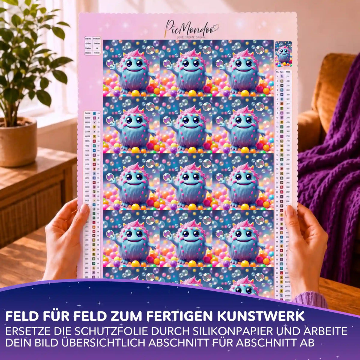 Diamond Painting Silikonpapier Set Muffti 10x10cm auf Leinwand zur Einteilung in Abschnitte