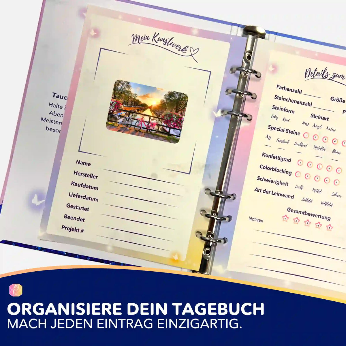 Picmondoo Diamond Painting Aufkleber Sonnenuntergang Amsterdam zur Organisation im DIY-Tagebuch
