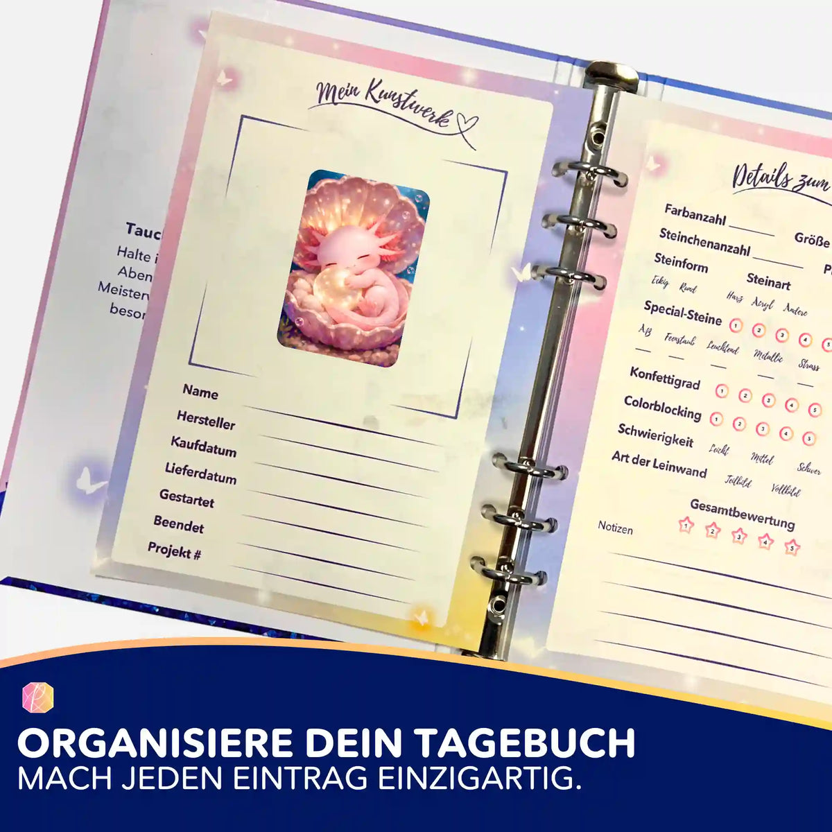 Axolotl Little Hugs Aufkleber für Diamond Painting Tagebuch zur Organisation von DIY Bastelsets