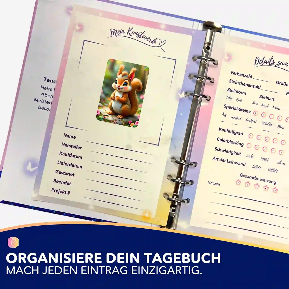 Elvis Eichhörnchen Aufkleber für Diamond Painting Tagebuch zur Organisation von Bastelprojekten