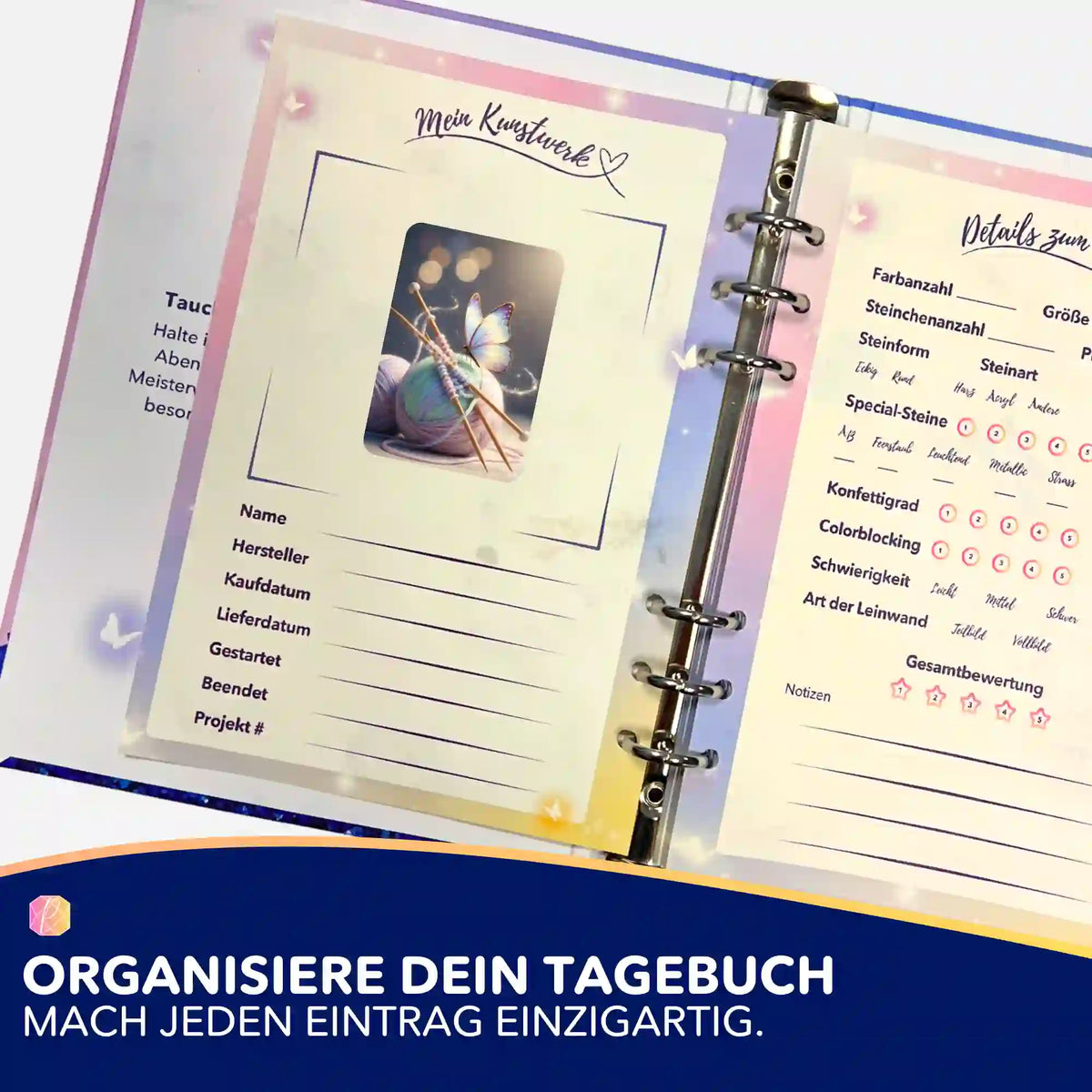 Picmondoo 5er-Set Aufkleber zur Organisation von Diamond Painting Projekten im Tagebuch mit Motiv Wollenträume