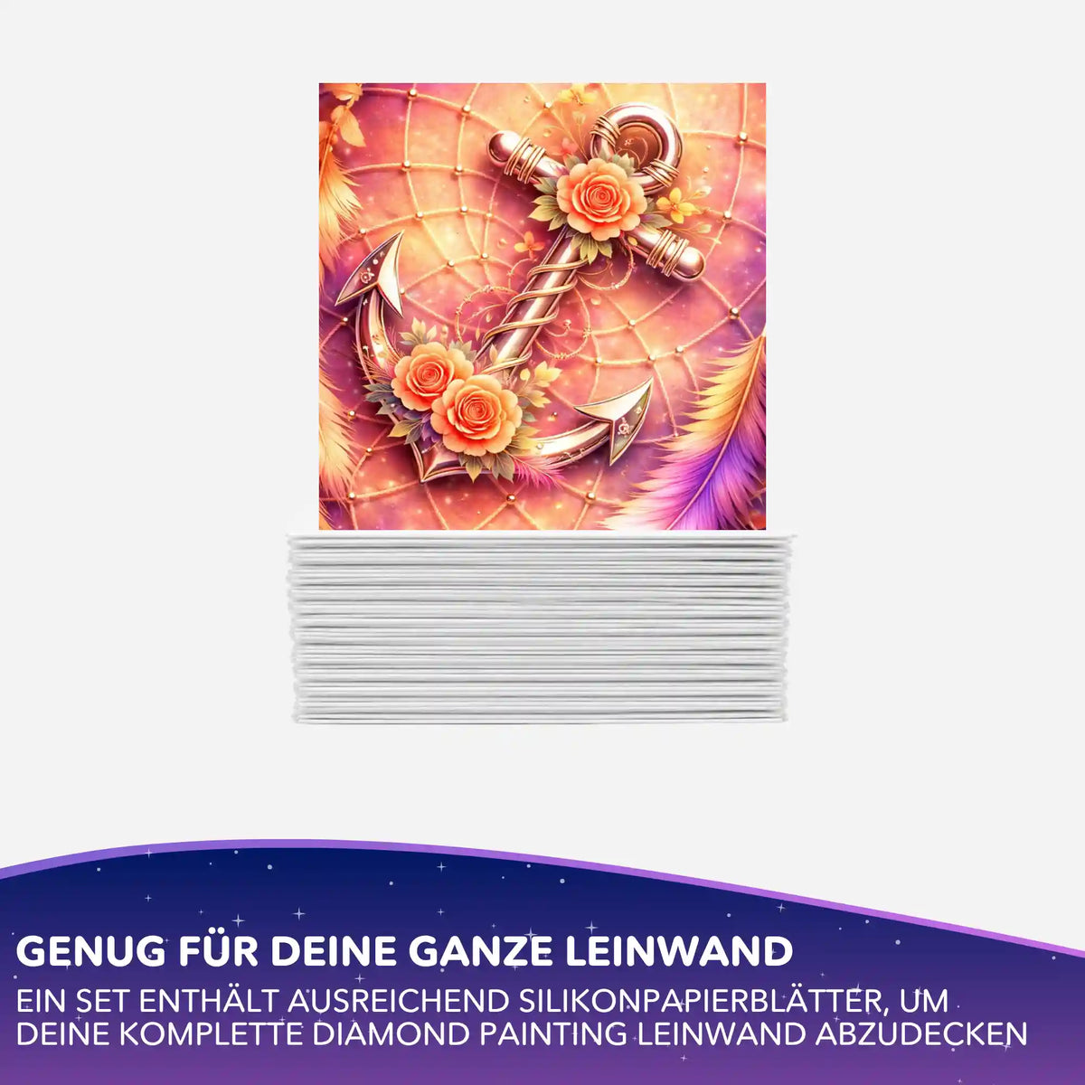 Silikonpapier Set für Diamond Painting: Stapel Schutzblätter mit sommerlichem Anker- und Rosenmotiv