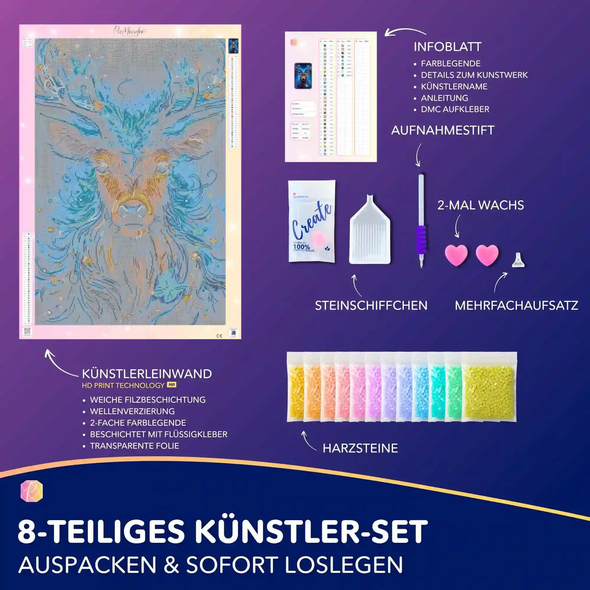 Diamond Painting Set Wächter des Waldes mit Hirsch-Motiv, Zubehör, Harzsteinen und Leinwand für kreatives Basteln