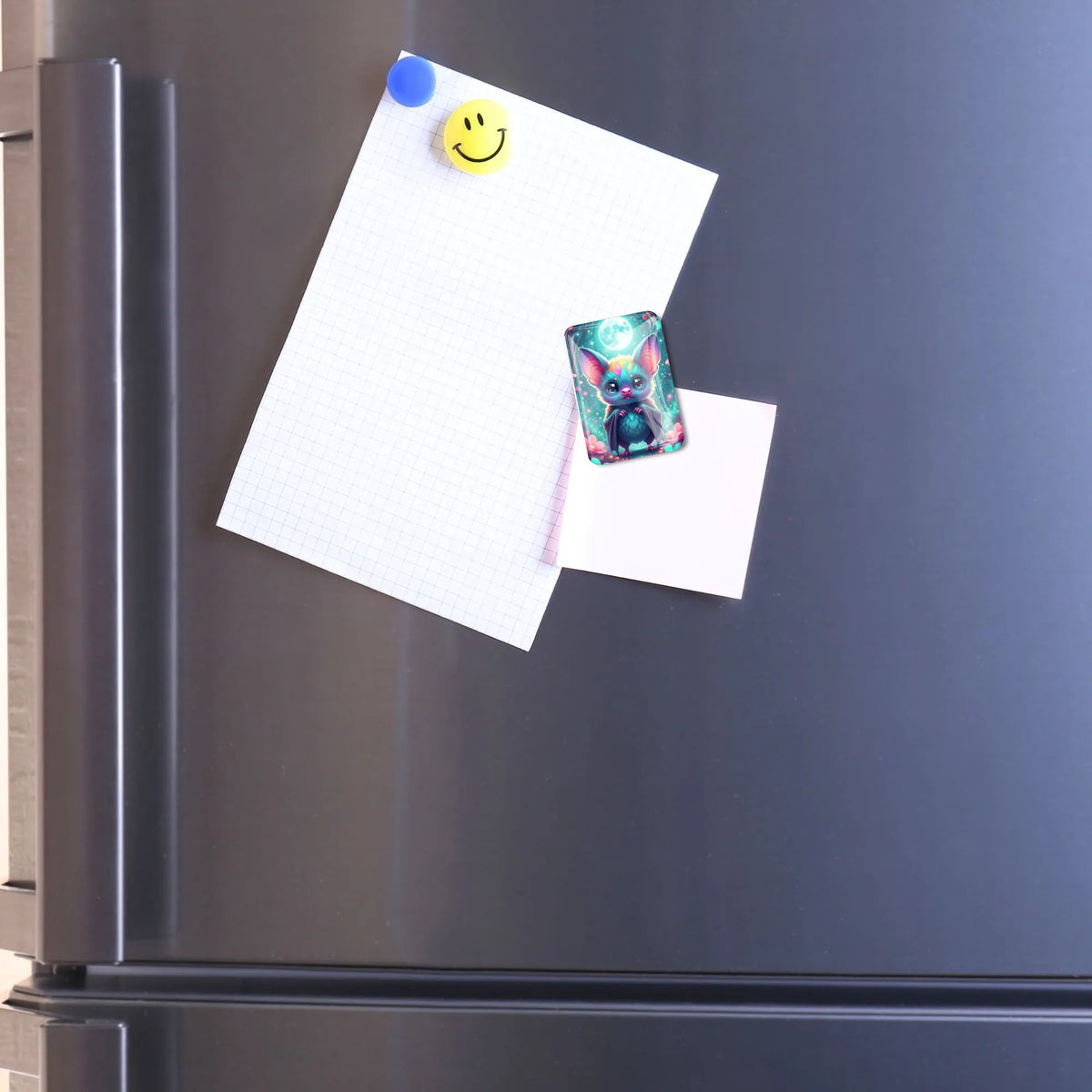 Freddy Fledermaus Cover Minder aus Glas zur Fixierung bei Diamond Painting Projekten an einem Kühlschrank