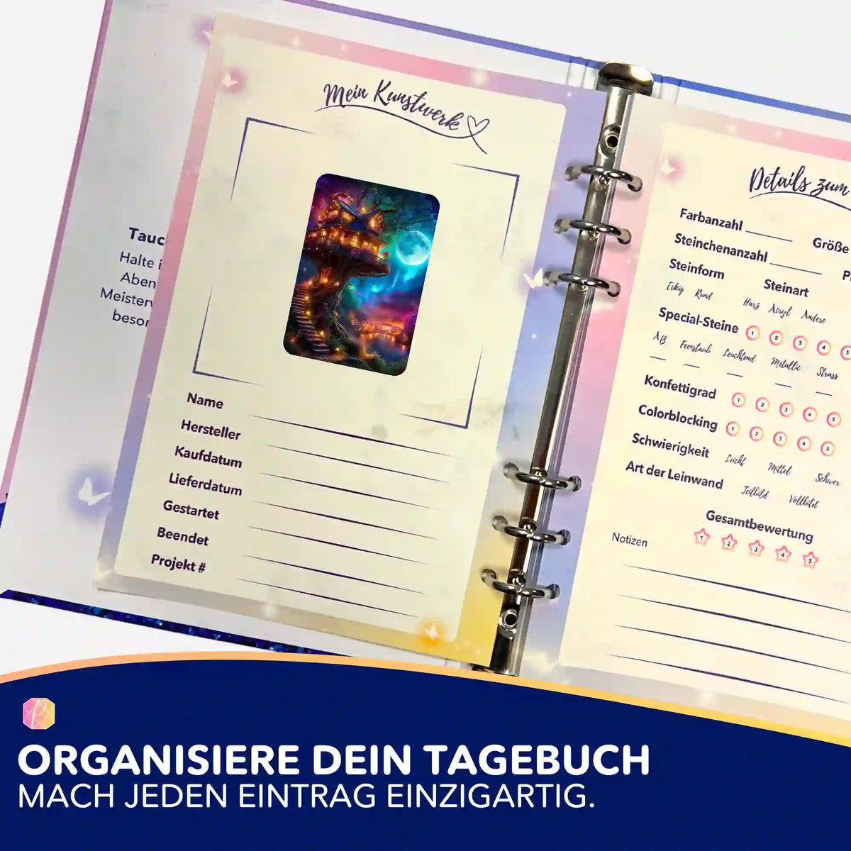 Picmondoo Sticker-Set Sternhafen der Wanderer zur Organisation im Diamond Painting Tagebuch mit Projekt-Details