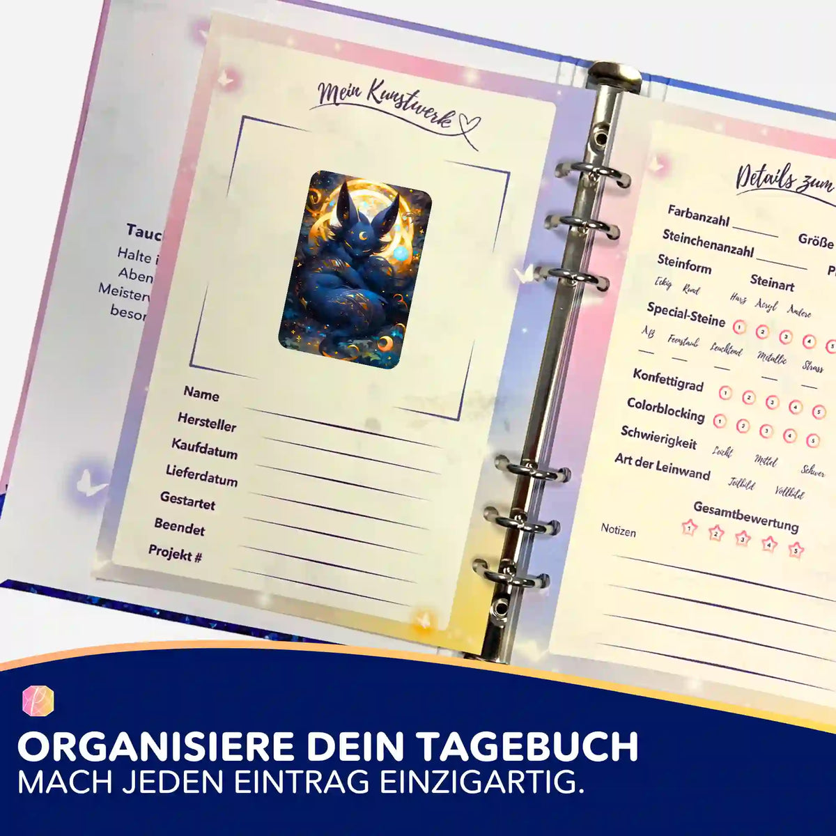 Picmondoo Sticker Mystisches Nachtwesen zur Organisation im Diamond Painting Tagebuch für Bastelprojekte