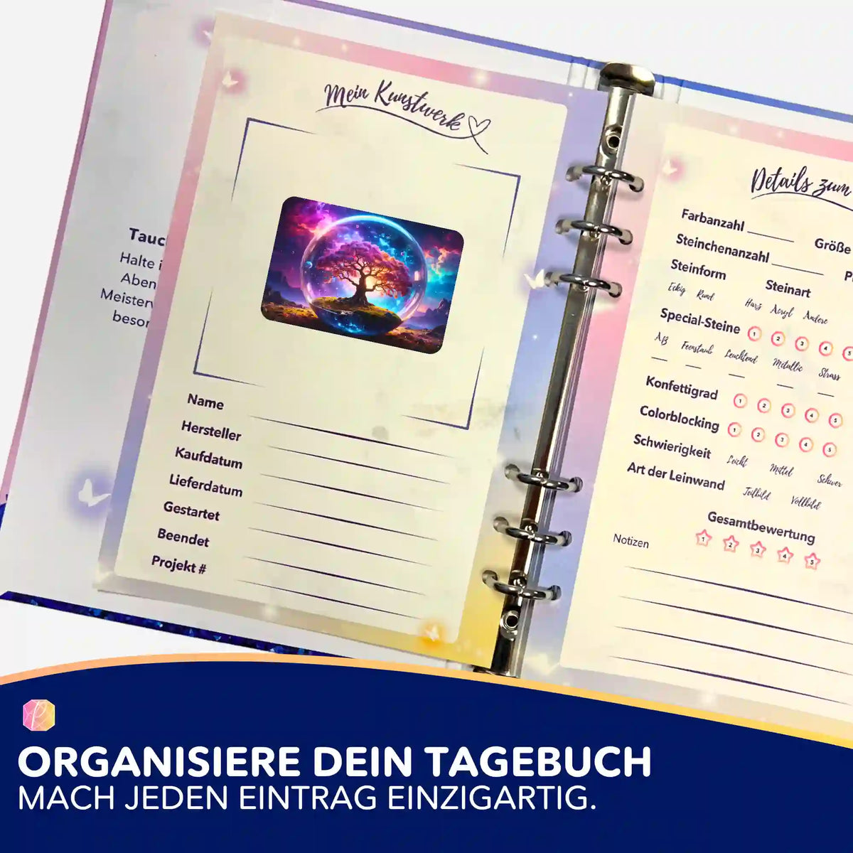 Picmondoo Diamond Painting Tagebuch mit Arbor Eternis Aufkleber zur Organisation von DIY Bastelsets