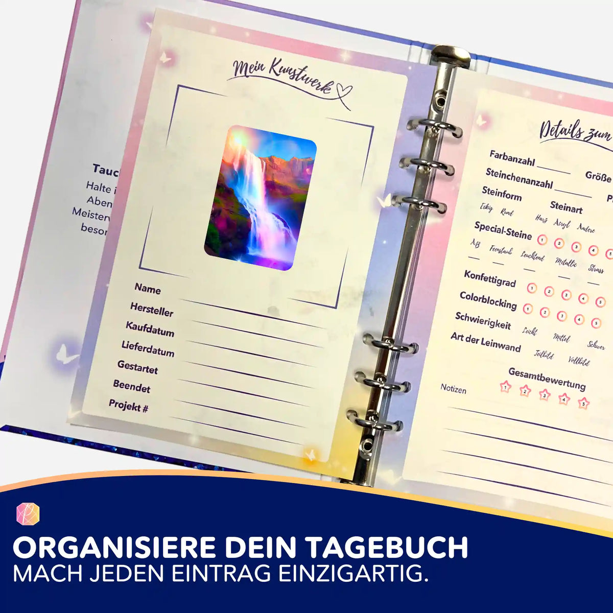 Picmondoo Diamond Painting Aufkleber 5er-Set Wasserfall Motiv zur Organisation im Tagebuch für Bastel-Projekte