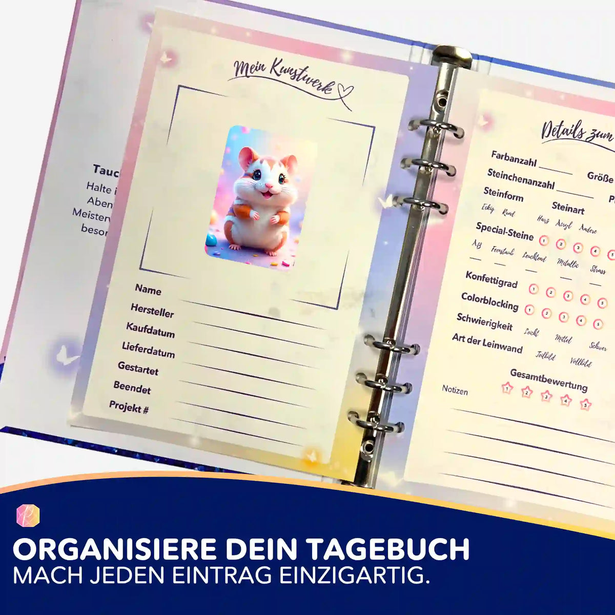Picmondoo Aufkleber Set mit süßem Hamster Motiv zur Organisation von Diamond Painting und Malen nach Zahlen Projekten