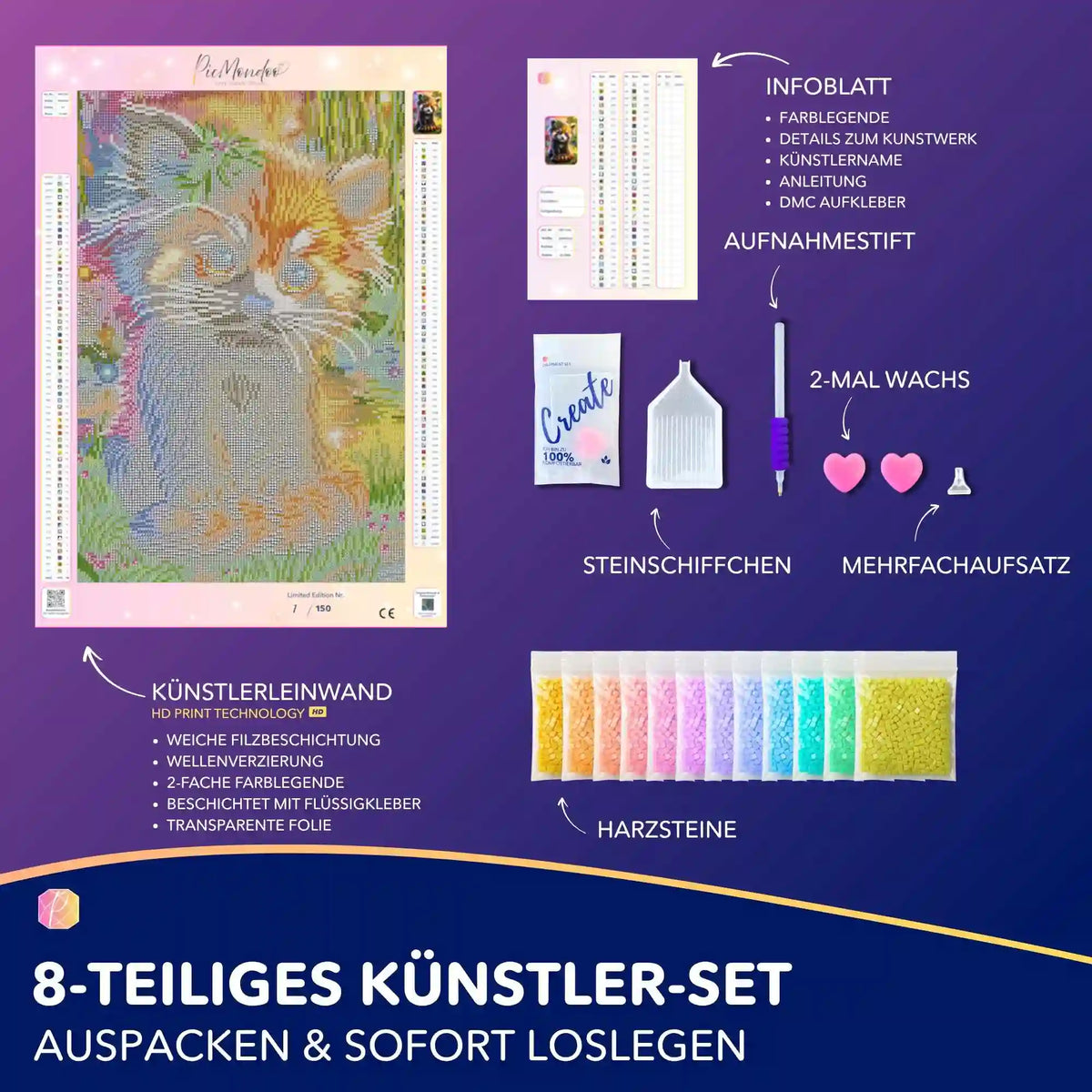 Diamond Painting Set Kind des Waldes mit rotem Panda, Leinwand, Harzsteinen und Zubehör für DIY-Kunstwerke.