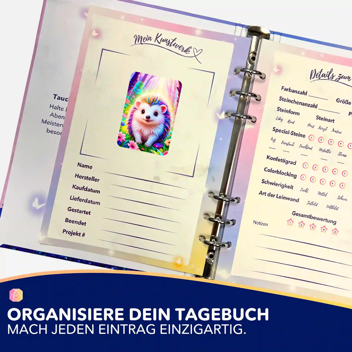 Igel Stups Sticker für Diamond Painting Tagebuch zur Organisation von Projekten und als Zubehör für Bastelfans.