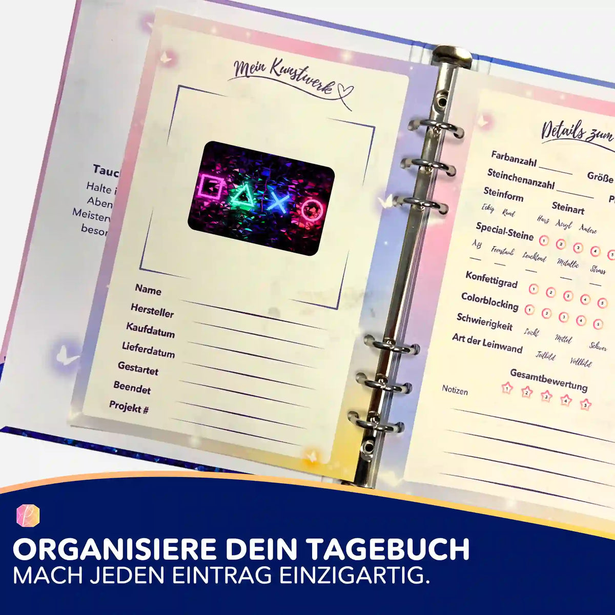 Picmondoo Sticker-Set The Game zur Organisation deiner Diamond Painting Tagebuch Einträge für mehr Übersichtlichkeit