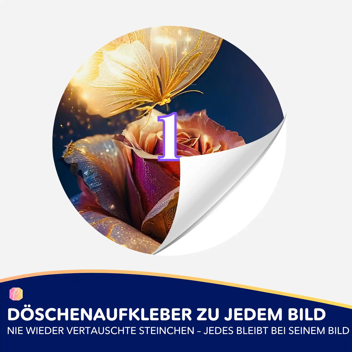 Runder Döschenaufkleber mit Motiv Goldene Rose für Diamond Painting Zubehör zur einfachen Sortierung der Diamanten.